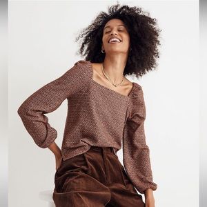 NWT Madewell Jacquard Puff-Sleeve Crop Top - Medium - Burnt Orange